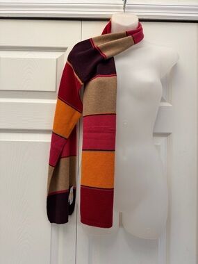 Talbots Striped Colorblock Knit Scarf in Red, Orange, Tan, Burgundy
